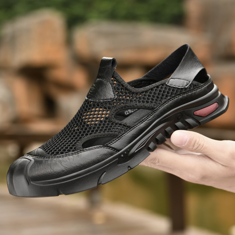Nyári új, lélegző, bebújós, alkalmi, hálós, csúszásmentes, üreges férfi cipők, szandálok, lyukas cipők, strandcipők, gázlócipők