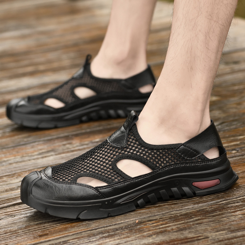 Nyári új, lélegző, bebújós, alkalmi, hálós, csúszásmentes, üreges férfi cipők, szandálok, lyukas cipők, strandcipők, gázlócipők
