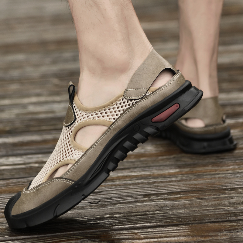 Nyári új, lélegző, bebújós, alkalmi, hálós, csúszásmentes, üreges férfi cipők, szandálok, lyukas cipők, strandcipők, gázlócipők
