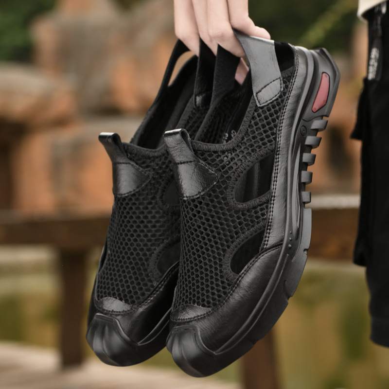 Nyári új, lélegző, bebújós, alkalmi, hálós, csúszásmentes, üreges férfi cipők, szandálok, lyukas cipők, strandcipők, gázlócipők