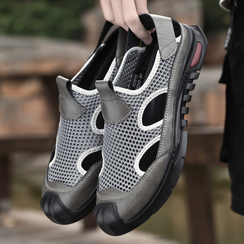 Nyári új, lélegző, bebújós, alkalmi, hálós, csúszásmentes, üreges férfi cipők, szandálok, lyukas cipők, strandcipők, gázlócipők