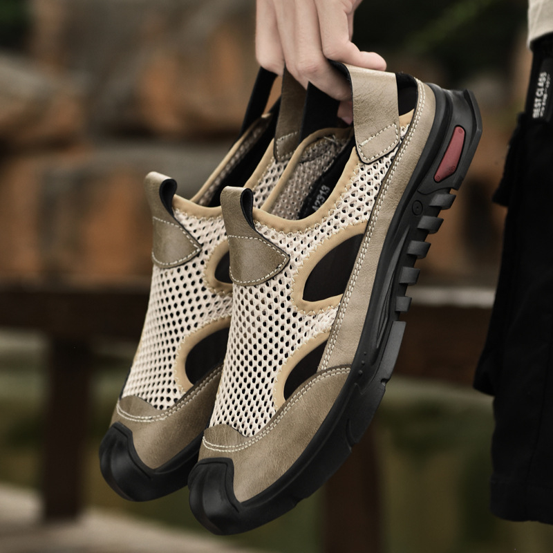 Nyári új, lélegző, bebújós, alkalmi, hálós, csúszásmentes, üreges férfi cipők, szandálok, lyukas cipők, strandcipők, gázlócipők