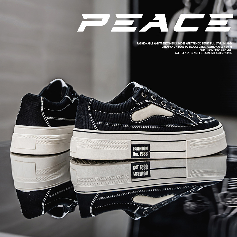 Férfi cipők 2025 tavasz új diák divatos minden mérkőzéshez lélegző vászoncipő vastag talpú kopásálló plus 46-os méretű sportcipők