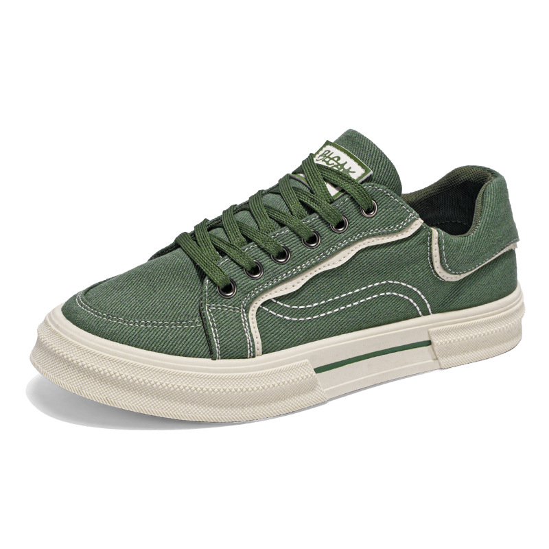 Audekla apavi vīriešiem 2025. gada vasarai, jauni, moderni, universāli, ikdienas, zema augšdaļas, sporta apavi ar biezu zoli, palielināta zaļa auduma apavi