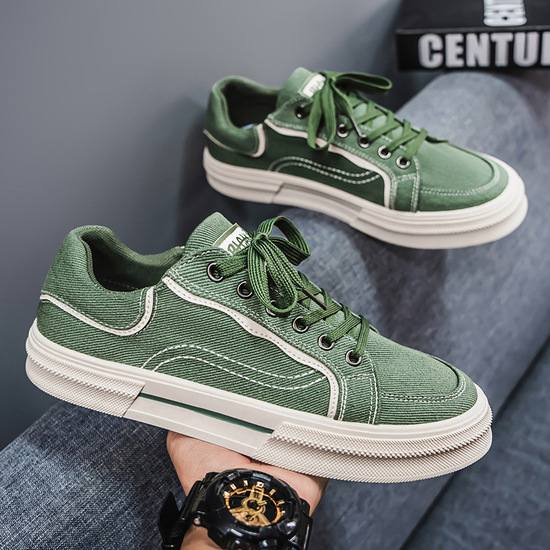 Audekla apavi vīriešiem 2025. gada vasarai, jauni, moderni, universāli, ikdienas, zema augšdaļas, sporta apavi ar biezu zoli, palielināta zaļa auduma apavi