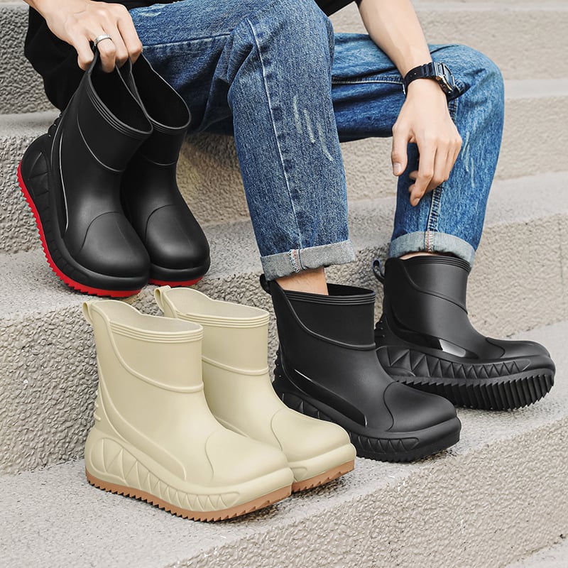 Meestele mõeldud piiriülesed moesaapad, lühikese taldaga pealisrõivad, pehme tallaga veekindlad kingad, kalastuskingad õues kasutamiseks, libisemiskindlad köögikummikingad, autopesukingad