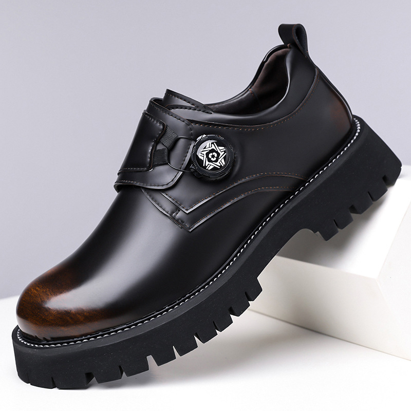 Férfi bőrcipők Üzleti Formális Bőr Valódi Bőr Csatos Festék Brit Fényes Vastag Talpú Férfi Öltönycipők