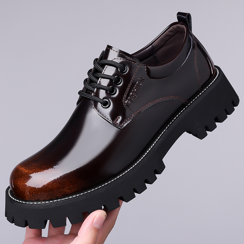 Férfi bőrcipők Üzleti Formális Bőr Valódi Bőr Csatos Festék Brit Fényes Vastag Talpú Férfi Öltönycipők