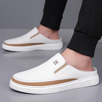 Μικρά λευκά παπούτσια 2025 καλοκαίρι plus size για νέους, μοντέρνα παπούτσια σανίδας, ανδρικά, αντιολισθητικά, με μαλακό πάτο και μισή έλξη, αθλητικά παπούτσια casual