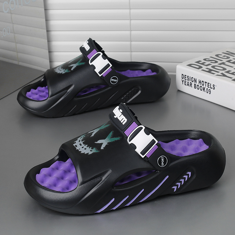 Férfi lábmasszázs papucsok, divatos nyári külső viselet, csúszásgátló, szagtalanító, kaki-érzést csökkentő sport vastag talpú, nagy méretű strandszandálok