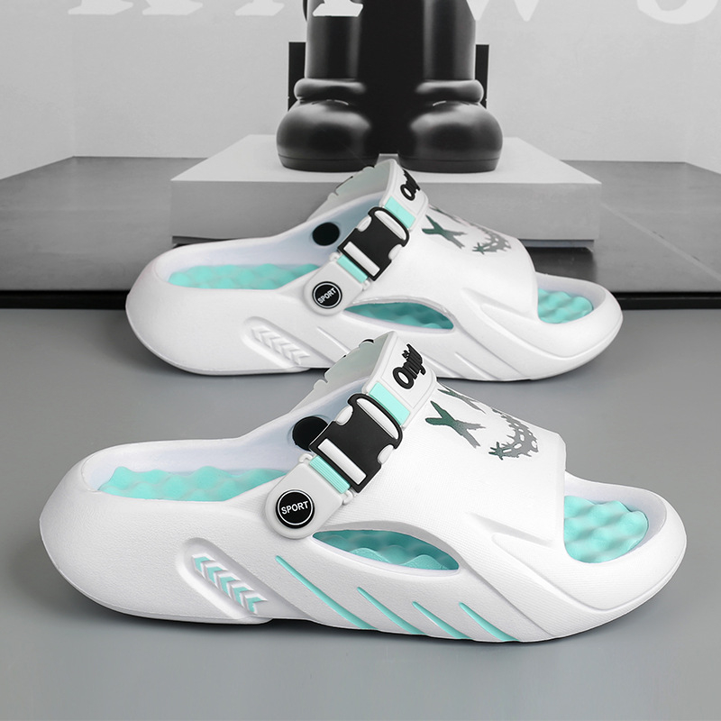 Férfi lábmasszázs papucsok, divatos nyári külső viselet, csúszásgátló, szagtalanító, kaki-érzést csökkentő sport vastag talpú, nagy méretű strandszandálok