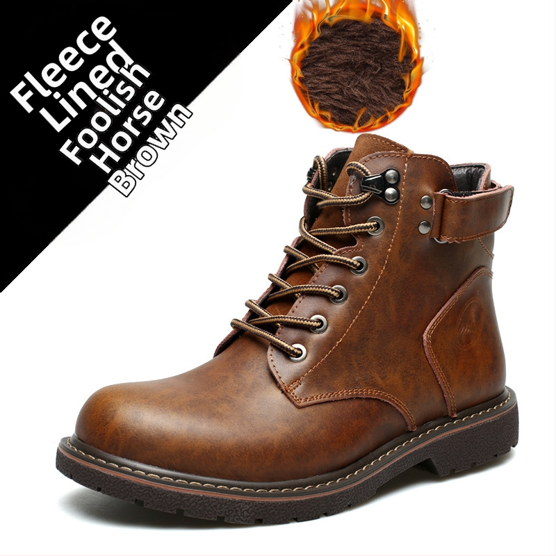 2025 m. nauji britiški vyriški aulinukai su vilnos pamušalu Martino stiliaus, laisvalaikio, vidutinio aukščio, odiniai aulinukai, madingi vyriški medvilniniai aulinukai, šilti aulinukai, madingi batai.