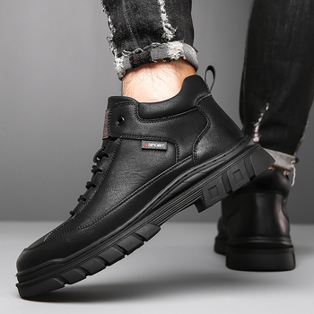 Meeste kingad 2025. aasta sügis- ja talvehooaja uued stiilisaapad Meeste kõrged nahkkingad Meeste ehtsast nahast fliisvoodriga soojad libisemisvastased puuvillased kingad