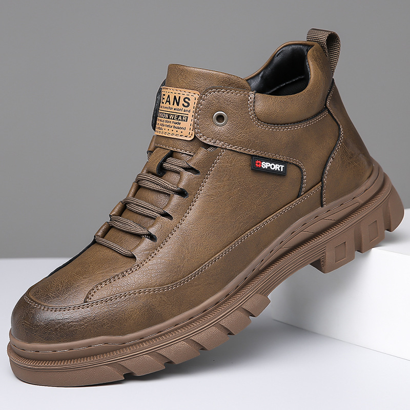 Meeste kingad 2025. aasta sügis- ja talvehooaja uued stiilisaapad Meeste kõrged nahkkingad Meeste ehtsast nahast fliisvoodriga soojad libisemisvastased puuvillased kingad