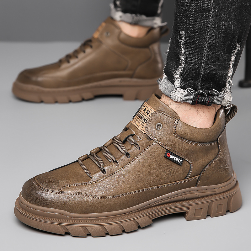 Meeste kingad 2025. aasta sügis- ja talvehooaja uued stiilisaapad Meeste kõrged nahkkingad Meeste ehtsast nahast fliisvoodriga soojad libisemisvastased puuvillased kingad