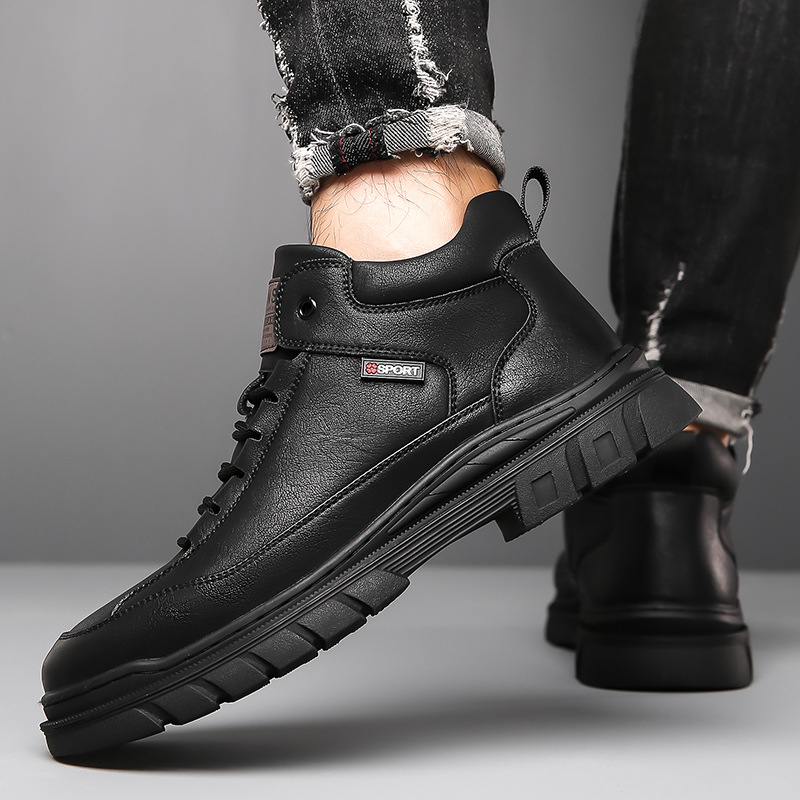 Meeste kingad 2025. aasta sügis- ja talvehooaja uued stiilisaapad Meeste kõrged nahkkingad Meeste ehtsast nahast fliisvoodriga soojad libisemisvastased puuvillased kingad