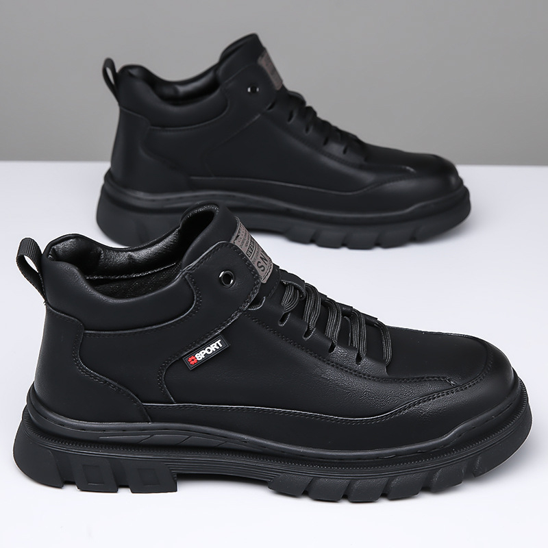 Meeste kingad 2025. aasta sügis- ja talvehooaja uued stiilisaapad Meeste kõrged nahkkingad Meeste ehtsast nahast fliisvoodriga soojad libisemisvastased puuvillased kingad