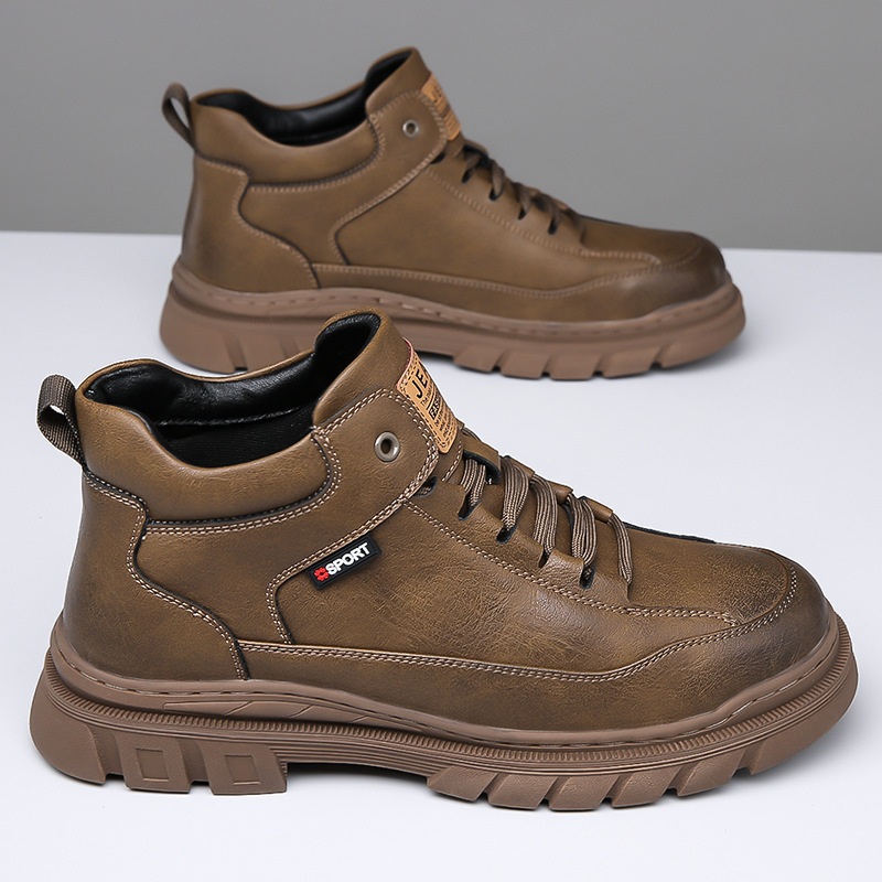 Meeste kingad 2025. aasta sügis- ja talvehooaja uued stiilisaapad Meeste kõrged nahkkingad Meeste ehtsast nahast fliisvoodriga soojad libisemisvastased puuvillased kingad