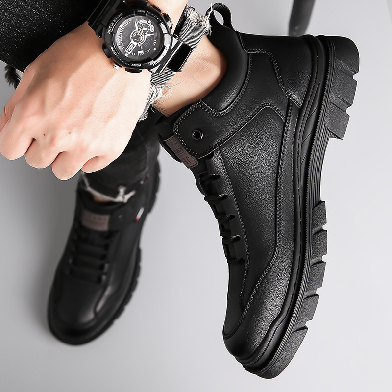 Meeste kingad 2025. aasta sügis- ja talvehooaja uued stiilisaapad Meeste kõrged nahkkingad Meeste ehtsast nahast fliisvoodriga soojad libisemisvastased puuvillased kingad