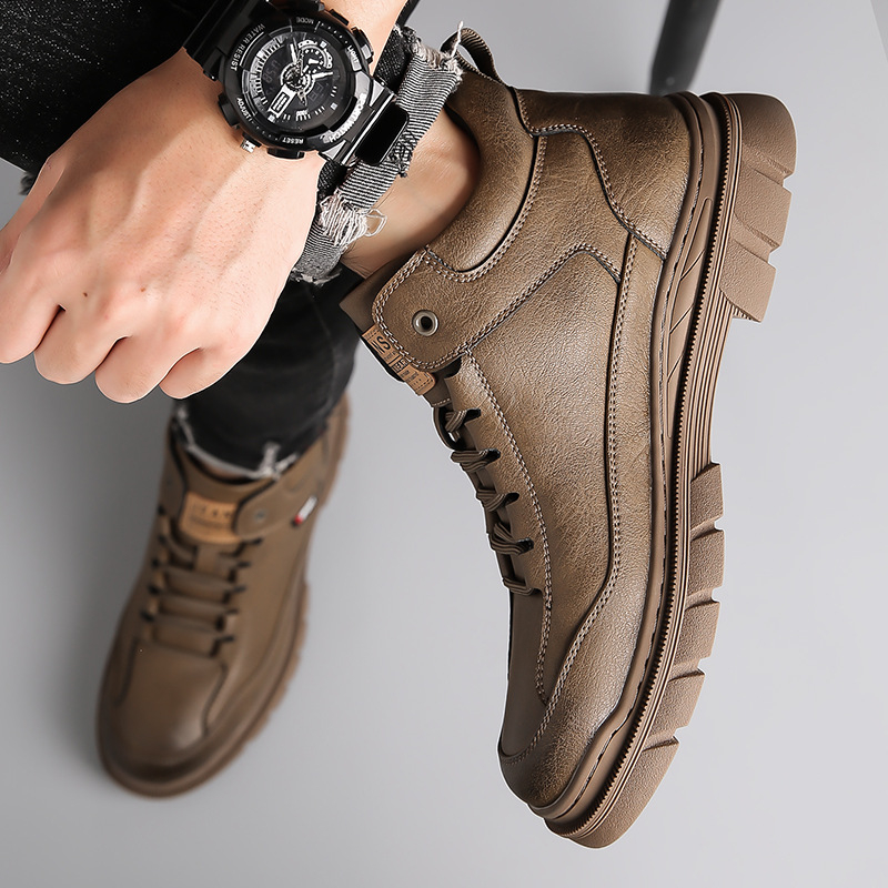 Meeste kingad 2025. aasta sügis- ja talvehooaja uued stiilisaapad Meeste kõrged nahkkingad Meeste ehtsast nahast fliisvoodriga soojad libisemisvastased puuvillased kingad