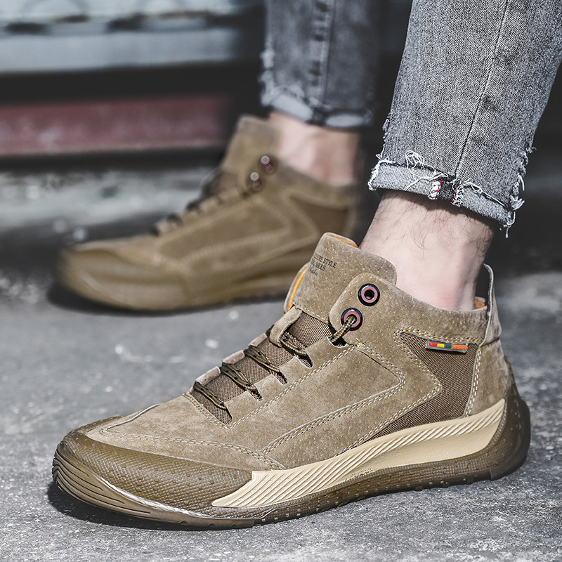 Téli új bársony kültéri alkalmi férfi cipők disznóbőr magas szárú cipők férfi bőr cipők munkaruha cipők férfi egyrészes haj