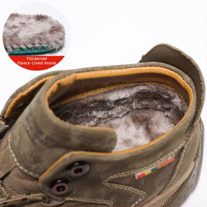 Téli új bársony kültéri alkalmi férfi cipők disznóbőr magas szárú cipők férfi bőr cipők munkaruha cipők férfi egyrészes haj