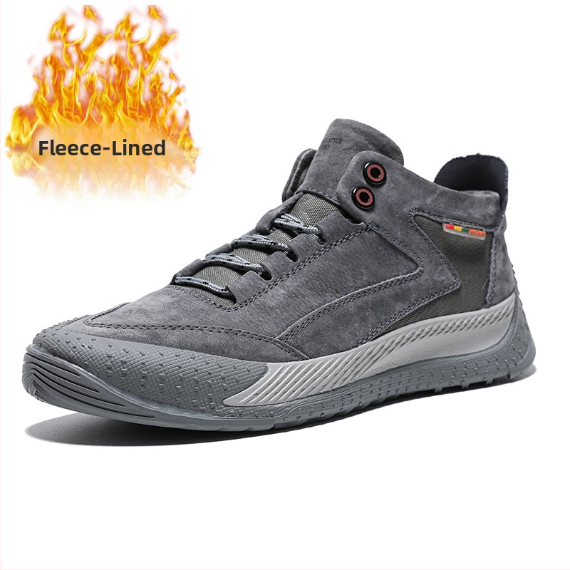 Téli új bársony kültéri alkalmi férfi cipők disznóbőr magas szárú cipők férfi bőr cipők munkaruha cipők férfi egyrészes haj