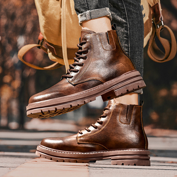 Pliusų dydžio vyriški batai, 48 dydžio aukštakulniai batai, vyriški batai, Martino aulinukai, vyriški aukštakulniai 2023 m. rudens ir žiemos nauji madingi odiniai batai storu padu