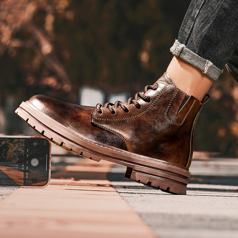 Pliusų dydžio vyriški batai, 48 dydžio aukštakulniai batai, vyriški batai, Martino aulinukai, vyriški aukštakulniai 2023 m. rudens ir žiemos nauji madingi odiniai batai storu padu