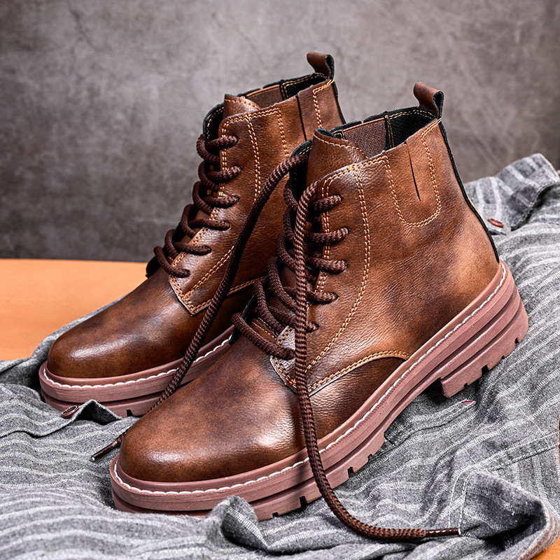 Pliusų dydžio vyriški batai, 48 dydžio aukštakulniai batai, vyriški batai, Martino aulinukai, vyriški aukštakulniai 2023 m. rudens ir žiemos nauji madingi odiniai batai storu padu