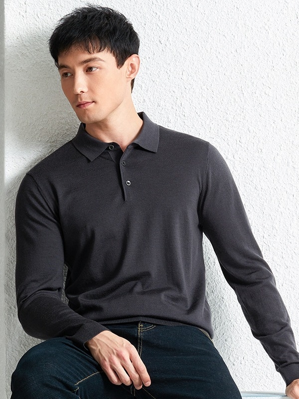 Pulover din lână fină pentru bărbați cu guler răsturnat, culoare uni, tricotaj subțire din lână, cadou pentru tata, pulover cu guler