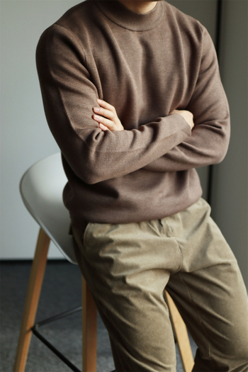 Cjw/Craftsman King Есенно/зимен немски кадифен пуловер с дълъг ръкав и средна яка, ребрена плетка, вталена кройка, базов слой, текстура