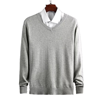 Есен 2024 Нов мъжки пуловер с дълъг ръкав, едноцветен, семпъл, ежедневен, модерен мъжки пуловер