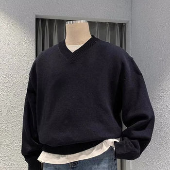 Есен 2024 Нов мъжки пуловер с дълъг ръкав, едноцветен, семпъл, ежедневен, модерен мъжки пуловер