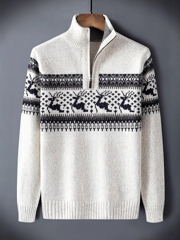 Iarnă bărbați tricotate high-end stil coreean la modă îngroșat jumătate de pulover cu fermoar casual jacquard tricotat jachetă tricotată jachetă