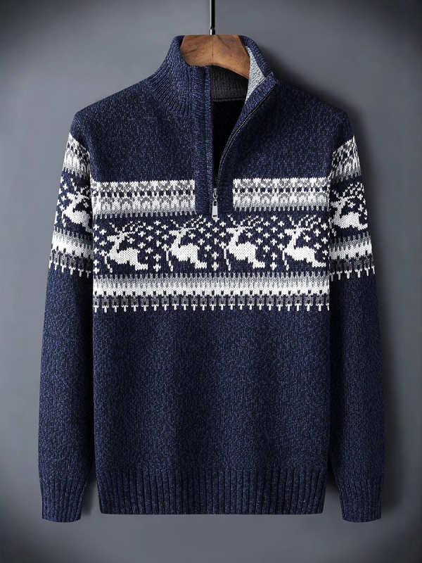 Iarnă bărbați tricotate high-end stil coreean la modă îngroșat jumătate de pulover cu fermoar casual jacquard tricotat jachetă tricotată jachetă