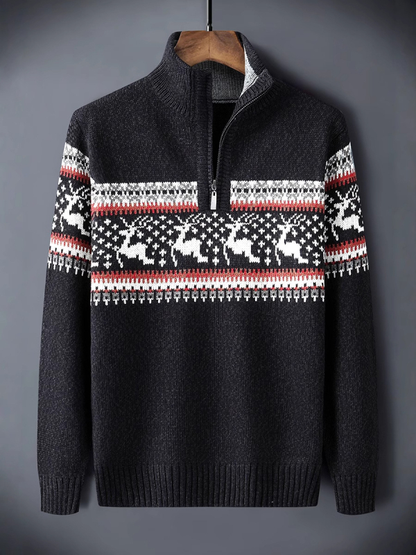 Iarnă bărbați tricotate high-end stil coreean la modă îngroșat jumătate de pulover cu fermoar casual jacquard tricotat jachetă tricotată jachetă