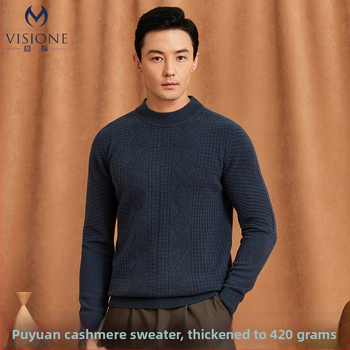 VISIONE kašmira džemperis vīriešu pusapkaklei, vienkrāsains, ikdienas, sabiezināts, silts, adīts džemperis rudens un ziemas džemperis