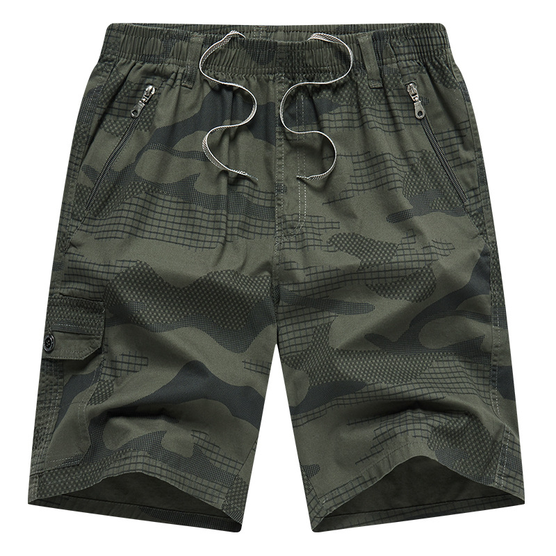 Pantaloni cu cinci puncte pentru bărbați, vară, subțiri, vrac, bumbac pur, camuflaj, pantaloni scurți, casual, exterior, purtare, pantaloni de vârstă mijlocie și vârstnici, tată de vârstă mijlocie