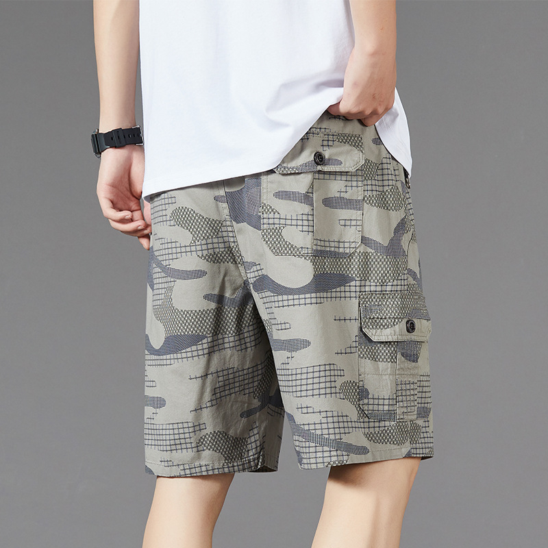 Pantaloni cu cinci puncte pentru bărbați, vară, subțiri, vrac, bumbac pur, camuflaj, pantaloni scurți, casual, exterior, purtare, pantaloni de vârstă mijlocie și vârstnici, tată de vârstă mijlocie