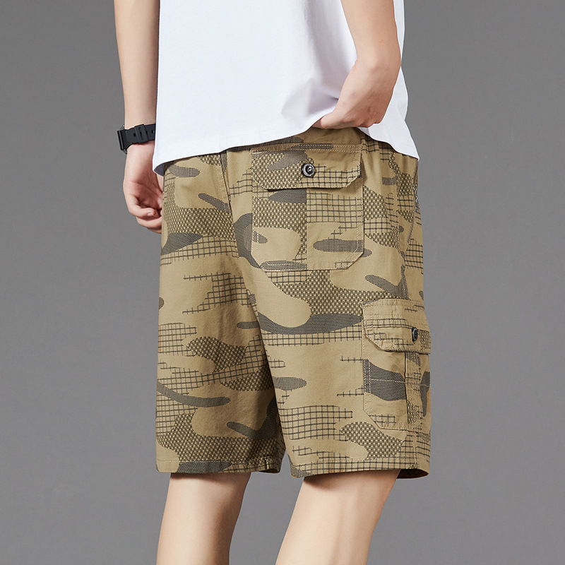 Pantaloni cu cinci puncte pentru bărbați, vară, subțiri, vrac, bumbac pur, camuflaj, pantaloni scurți, casual, exterior, purtare, pantaloni de vârstă mijlocie și vârstnici, tată de vârstă mijlocie