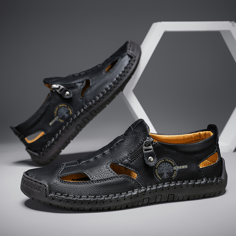 Sandale bărbătești noi transfrontaliere 2025, papuci cusuți, pantofi de plajă, stil casual pentru exterior, rezistenți la uzură, mărime mare, pantofi respirabili pentru bărbați