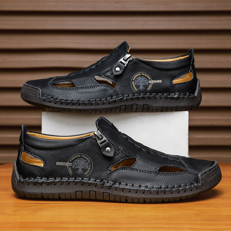 Sandale bărbătești noi transfrontaliere 2025, papuci cusuți, pantofi de plajă, stil casual pentru exterior, rezistenți la uzură, mărime mare, pantofi respirabili pentru bărbați