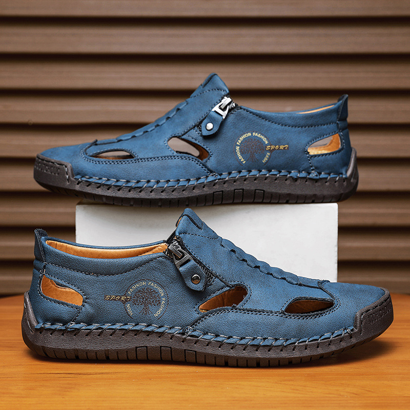 Sandale bărbătești noi transfrontaliere 2025, papuci cusuți, pantofi de plajă, stil casual pentru exterior, rezistenți la uzură, mărime mare, pantofi respirabili pentru bărbați