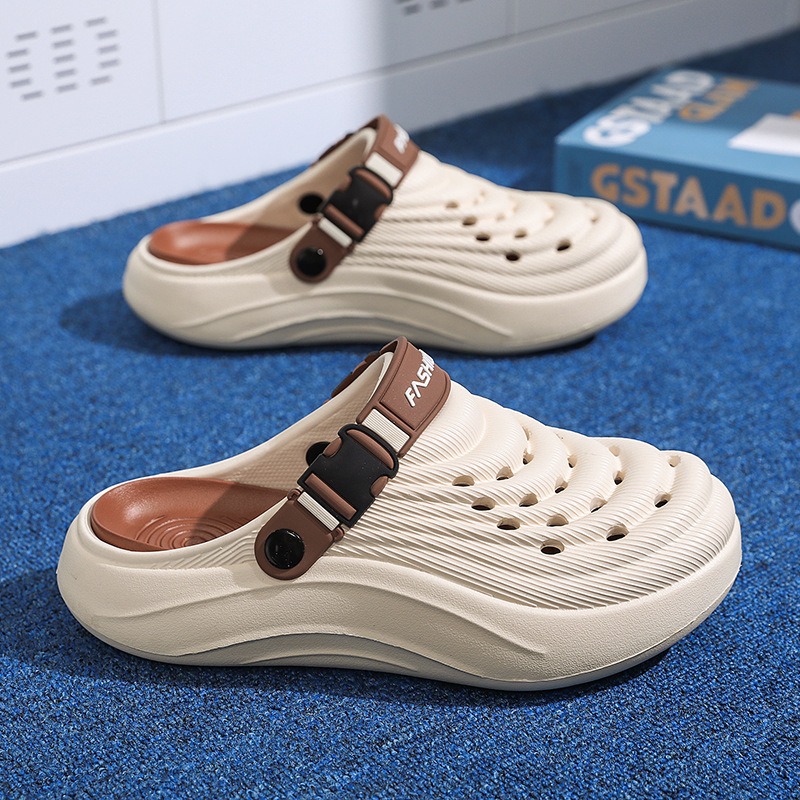 Papuci de damă cu vârfuri largi, de culoare uni, pentru bărbați, saboți antiderapanți cu talpă groasă, pentru vară, sandale de plajă cu dublă utilizare, care dau senzația că ai călca pe rahat