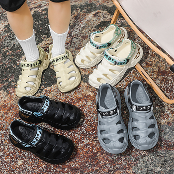 Sandale de vară pentru bărbați, cu talpă groasă și gaură de craniu, sandale antiderapante, papuci de exterior, sandale la modă pentru plajă, 2025