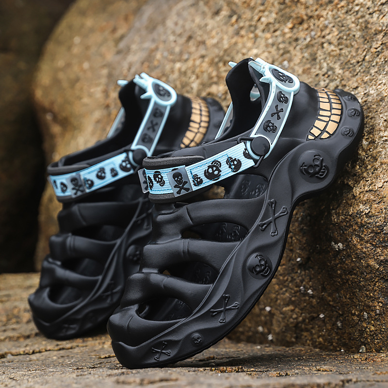 Sandale de vară pentru bărbați, cu talpă groasă și gaură de craniu, sandale antiderapante, papuci de exterior, sandale la modă pentru plajă, 2025