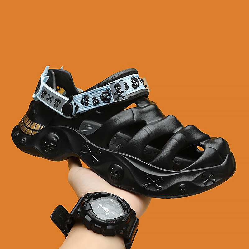 Sandale de vară pentru bărbați, cu talpă groasă și gaură de craniu, sandale antiderapante, papuci de exterior, sandale la modă pentru plajă, 2025