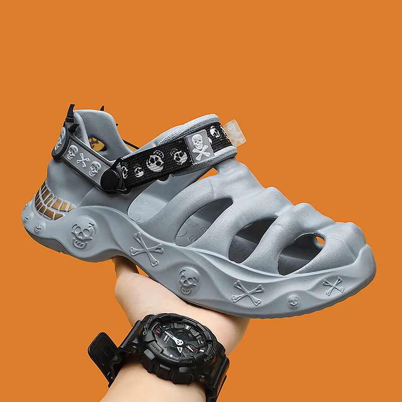 Sandale de vară pentru bărbați, cu talpă groasă și gaură de craniu, sandale antiderapante, papuci de exterior, sandale la modă pentru plajă, 2025