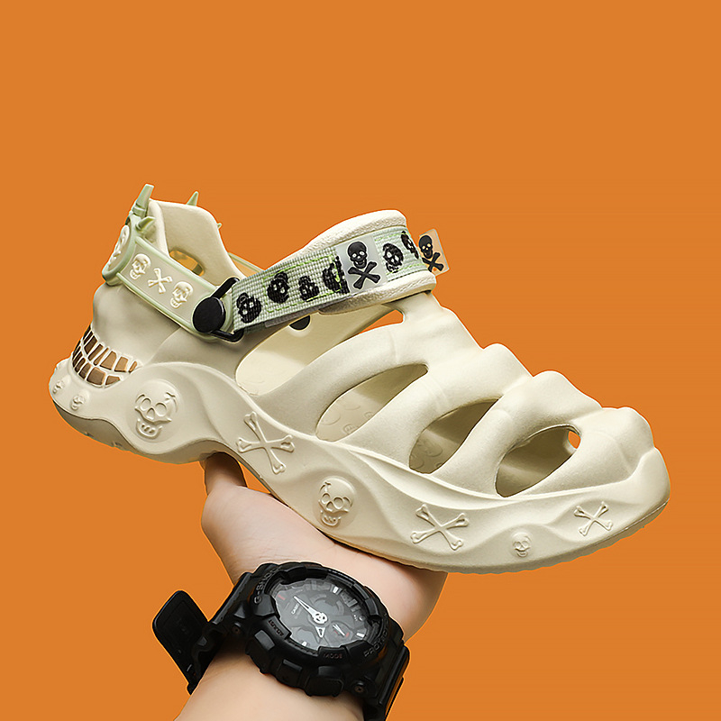 Sandale de vară pentru bărbați, cu talpă groasă și gaură de craniu, sandale antiderapante, papuci de exterior, sandale la modă pentru plajă, 2025